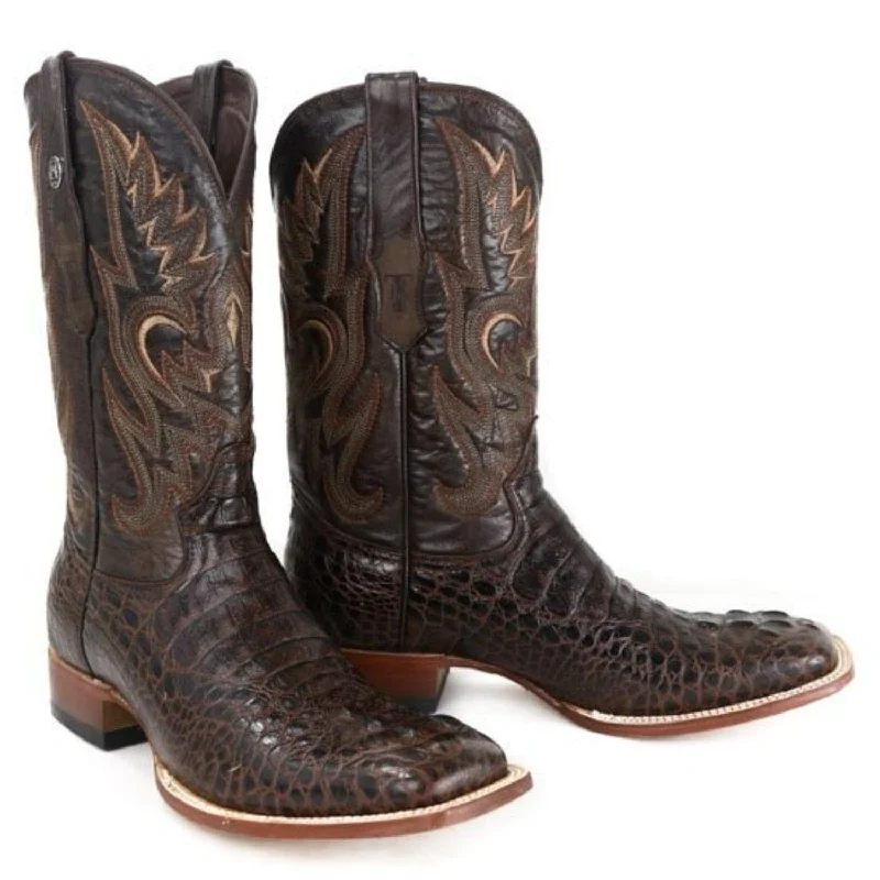 Boots with thick heels-Boots with sleek design-Tanner Mark Men's Print Caiman Hornback Square Toe Boots Brown TM201701