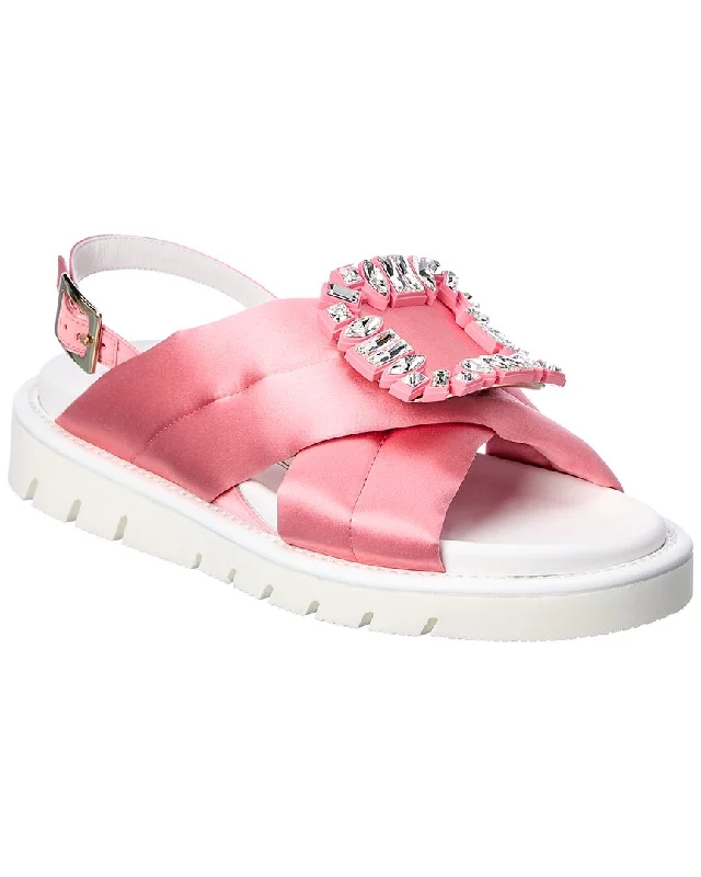 Sandals for travelRoger Vivier Viv' Winter Puffy Strass Buckle Satin Sandal