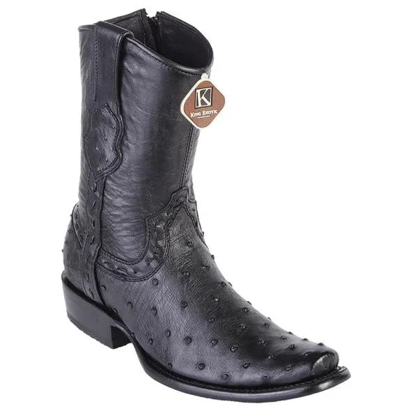 Boots with bright soles-Boots with matte finish-Men's King Exotic Original Ostrich Skin Dubai Style Short Boot 479B0305