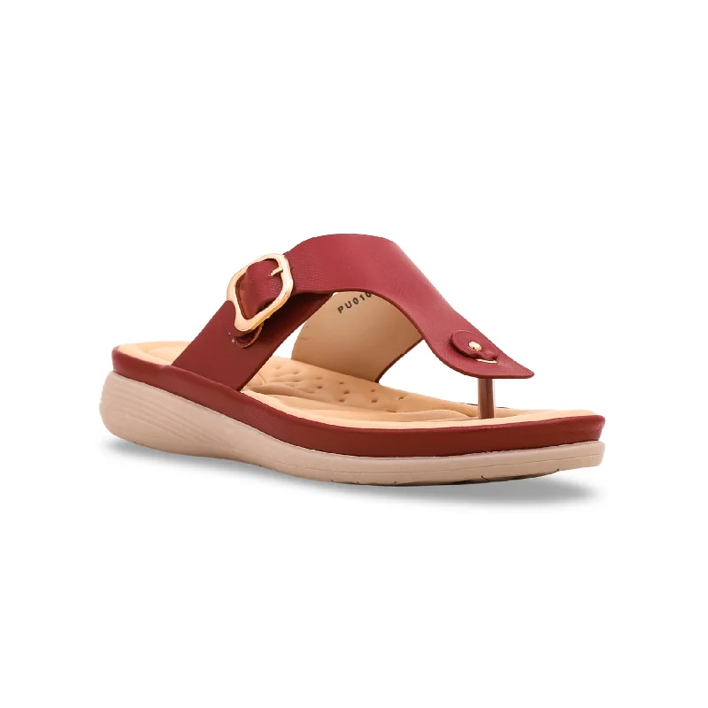 Slippers for winter lounging-Maroon Formal Chappal PU0105