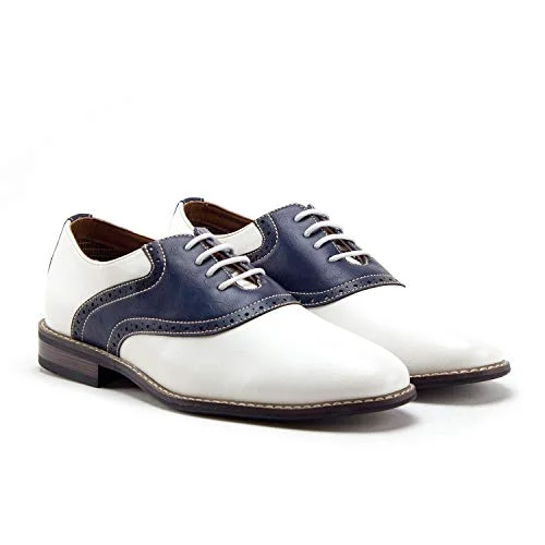 Oxfords with premium stitching-Men's Parker Classic Two Tone Round Toe Saddle Oxfords Dress Shoes