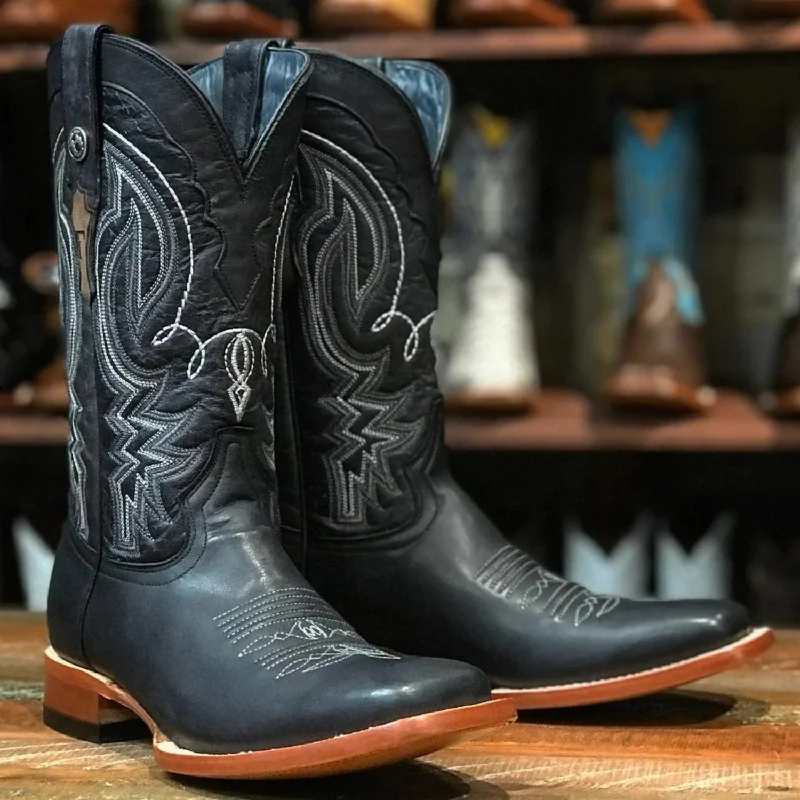 Boots with cool midsoles-Boots with high heels-Tanner Mark Men's Fort Stockton Square Toe Leather Boots Black TM201264