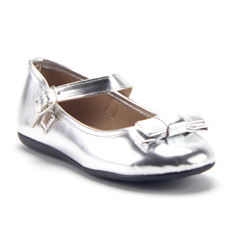 Flats for classic trendsGirls FWD-13K Mary Jane Flats Round Toe Metallic Bow Dress Shoes