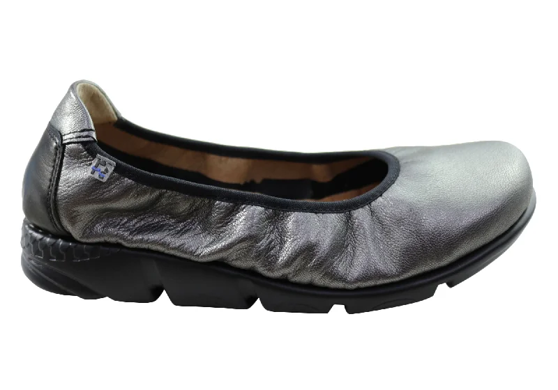 Flats with durable patternsFlex & Go Akiko Womens Leather Ballet Flats Shoes Made In Portugal