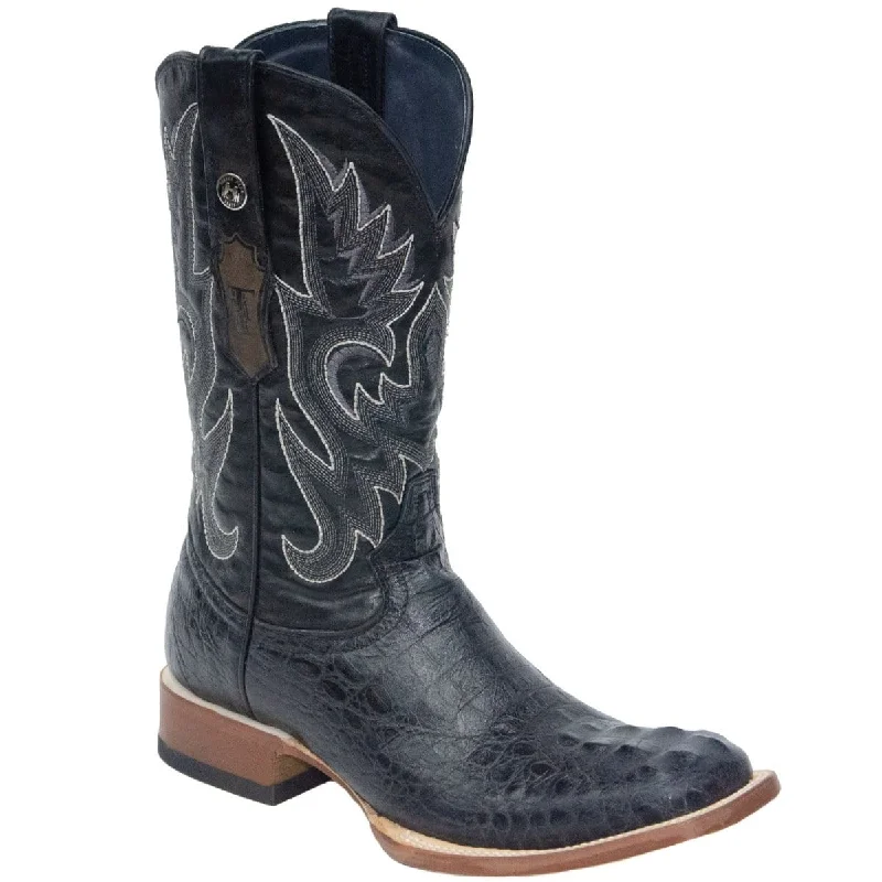 Boots for cozy trails-Boots for rugged terrain-Tanner Mark Men's Print Caiman Hornback Square Toe Boots Black TM201702