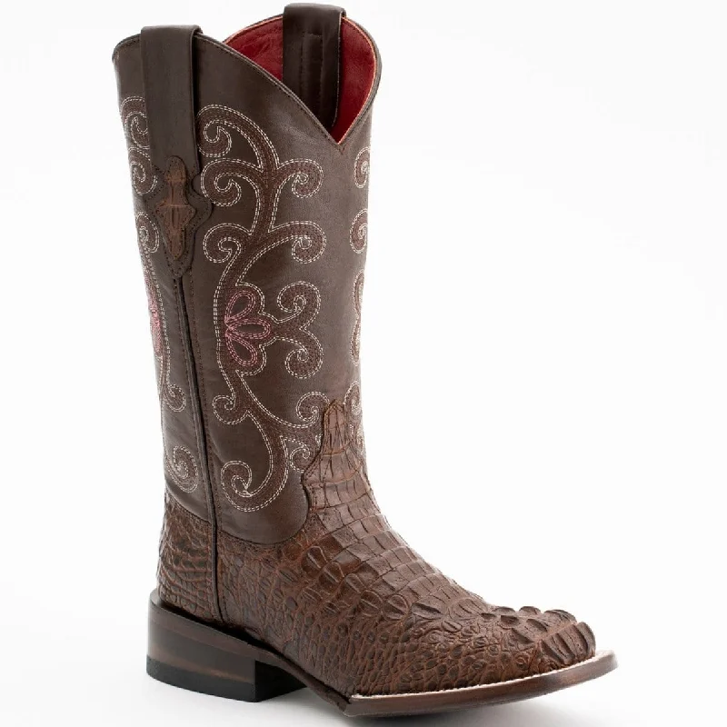 Boots for city trails-Boots for cozy evenings-Ferrini Women's Stampede Square Toe Boots Crocodile Print - Rust Brown 9039323